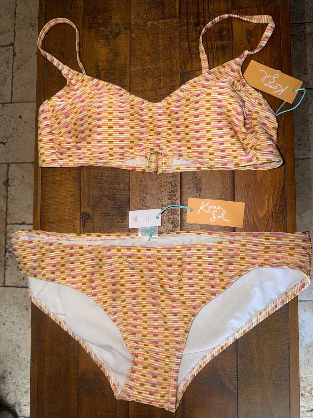 Kona Sol Girls Yellow, Pink & Orange Patterned Two-Piece Bikini